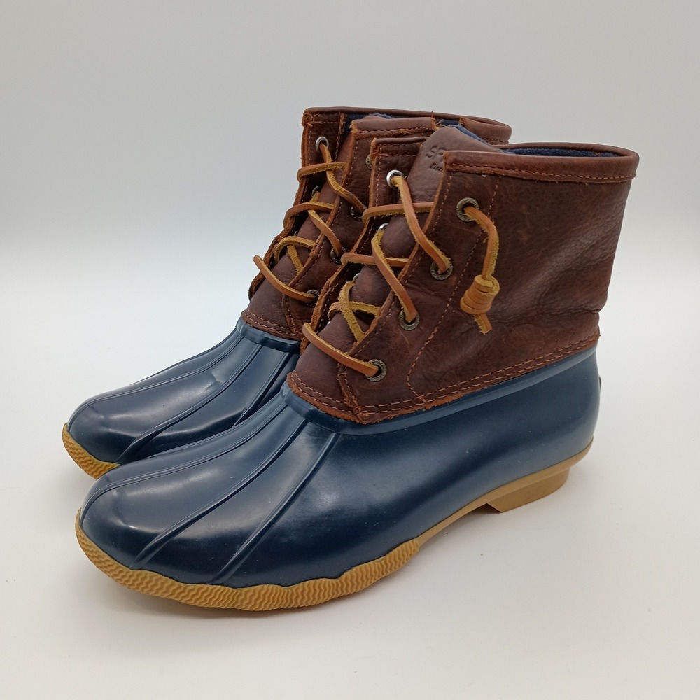 Sperry Saltwater Duck Boots Navy Brown Waterproof Rain Boots STS91175 Womens 8 M